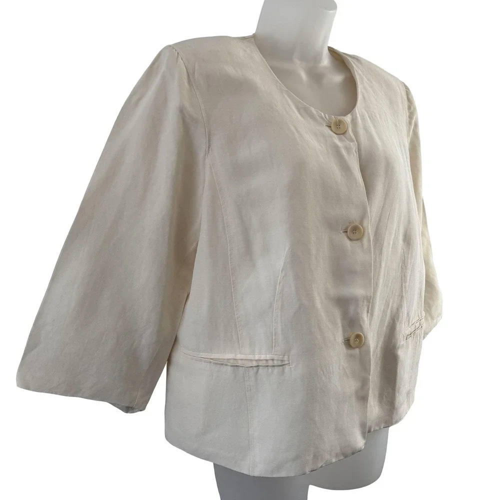 Vintage Max Mara Jacket Womens Large White Linen Silk Cropped Made‎ Italy Blazer